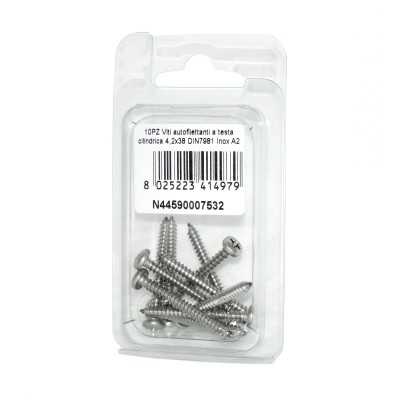 Viti autofilettanti a testa cilindrica DIN7981 Inox A2 4,2x38mm 10pz N44590007532