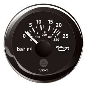 VDO ViewLine Black Engine oil pressure 25 bar/350psi 12/24V 52mm OS2759301 VDO ViewLine Black Engine oil pressure 25 bar/350psi 12/24V 52mm OS2759301