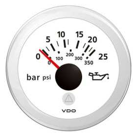 VDO ViewLine White Engine oil pressure 25 bar/350psi 12/24V 52mm OS2749301 VDO ViewLine White Engine oil pressure 25 bar/350psi 12/24V 52mm OS2749301