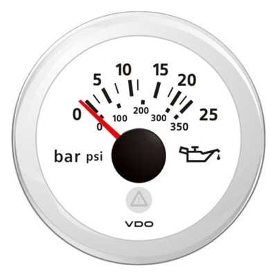 VDO ViewLine White Engine oil pressure 25 bar/350psi 12/24V 52mm OS2749301
