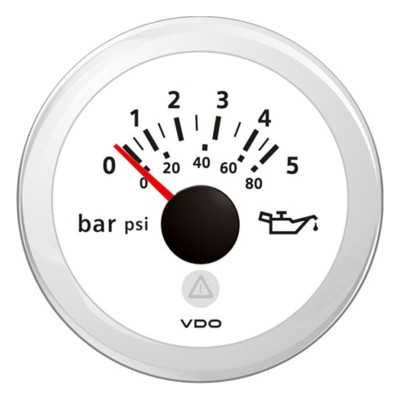 VDO ViewLine White Engine oil pressure 5 bar/80psi 12/24V 52mm OS2749101