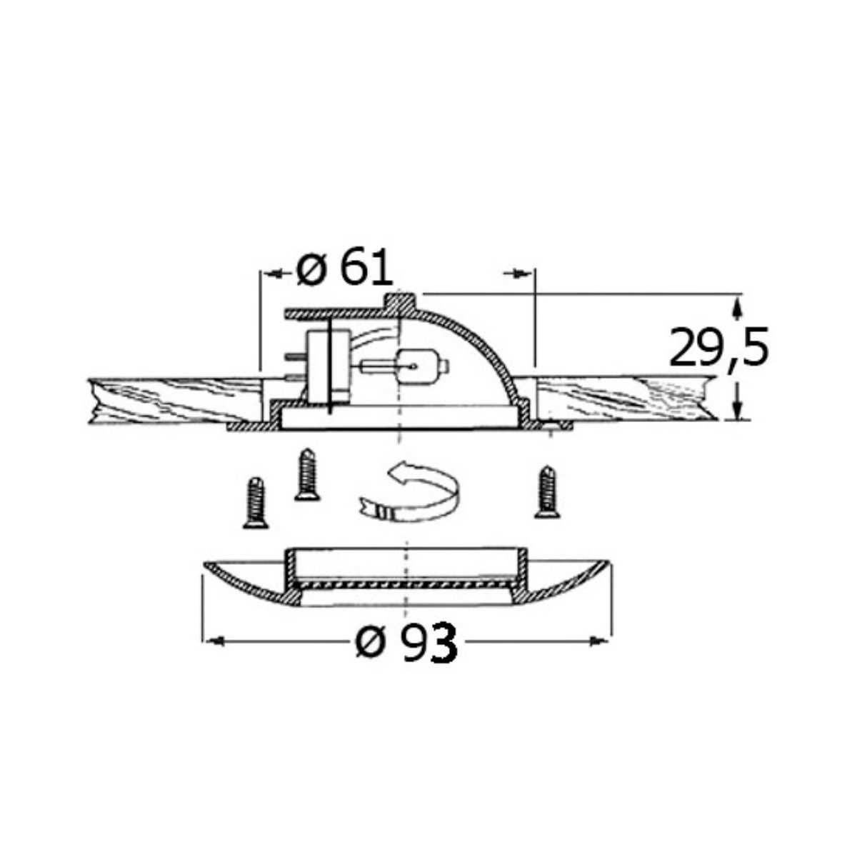 Plafoniera alogena Sextans R 12/24V 20W Luce Bianca OS1347001