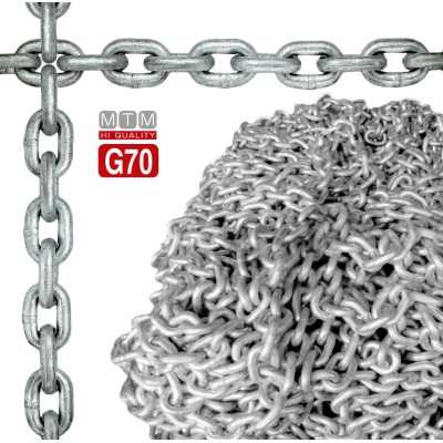 High resistance G70 Galvanized Steel Calibrated Chain Ø10mm 50mt 28x14mm 120kg MT011071050